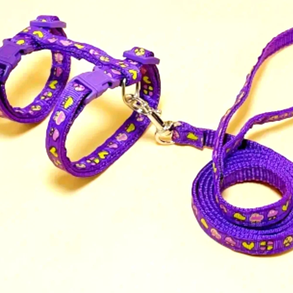 Purple Cat Harness, Traction Rope Set, Cartoon Graphic, Adjustable Collar